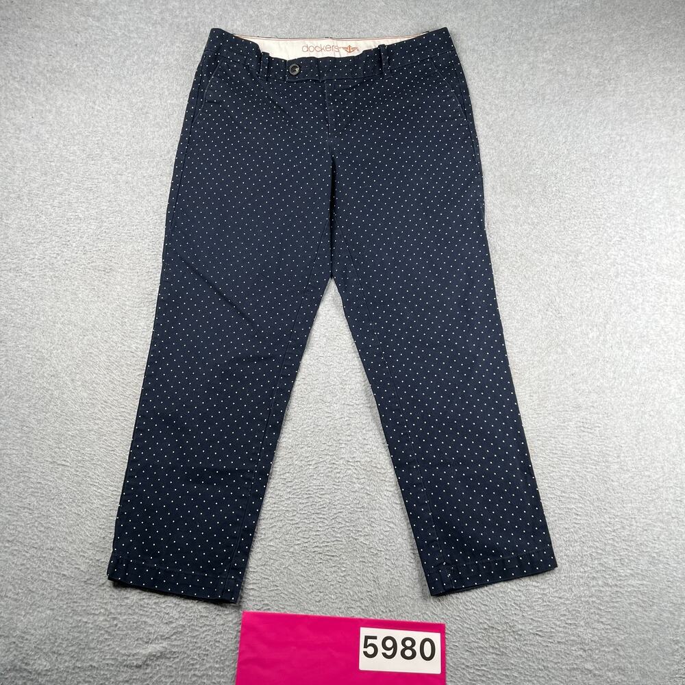 Dockers Womens Chino Pants Navy Blue Polka Dot Casual Size US 10